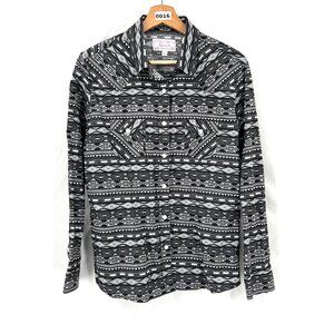Panhandle slim black grey white southwest western country pearl snap shirt M